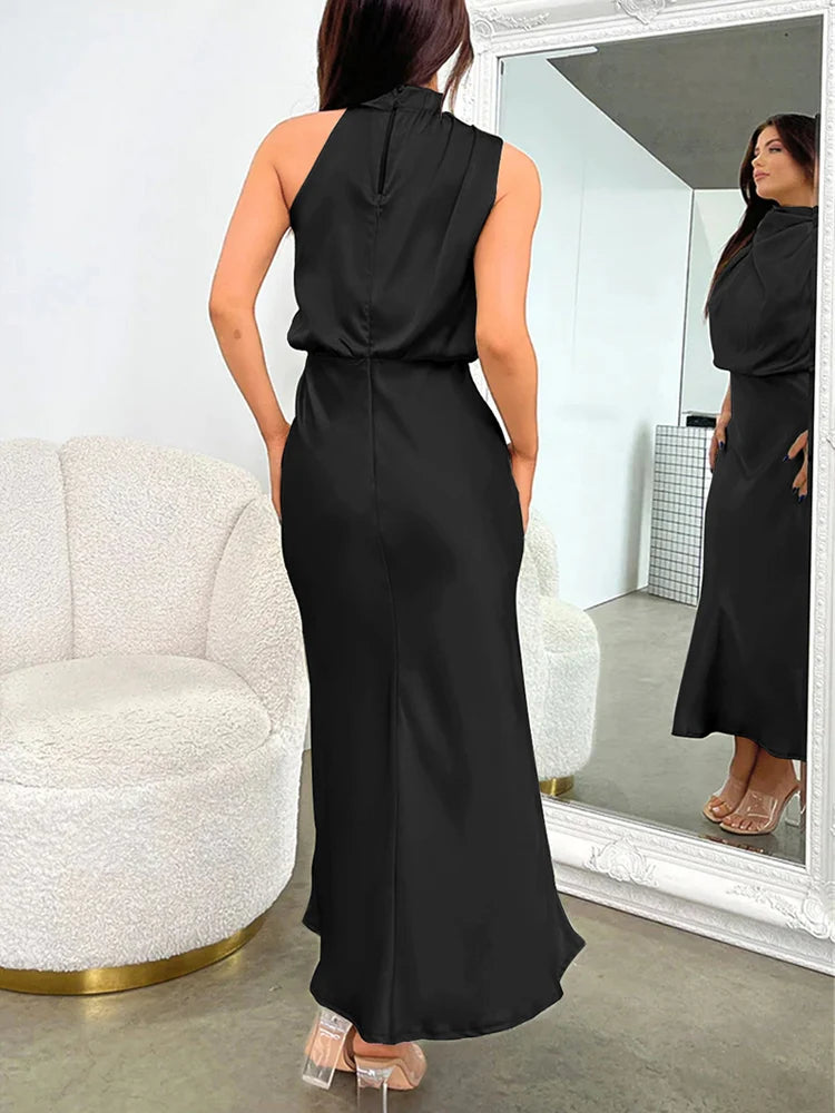 Damen Satin Midikleid mit asymmetrischem Ausschnitt