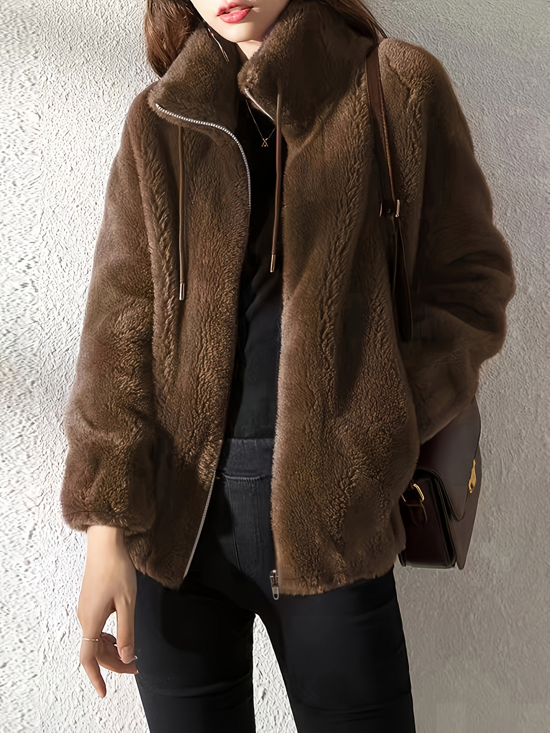 Teddy Mantel mit Reißverschluss und Kordelzug für Damen