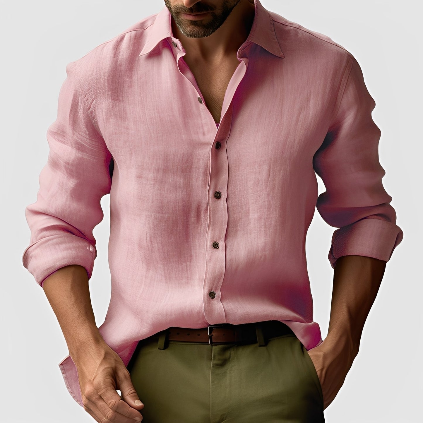 Klassisches Herren-Leinenhemd Einfaches leichtes Button-Up