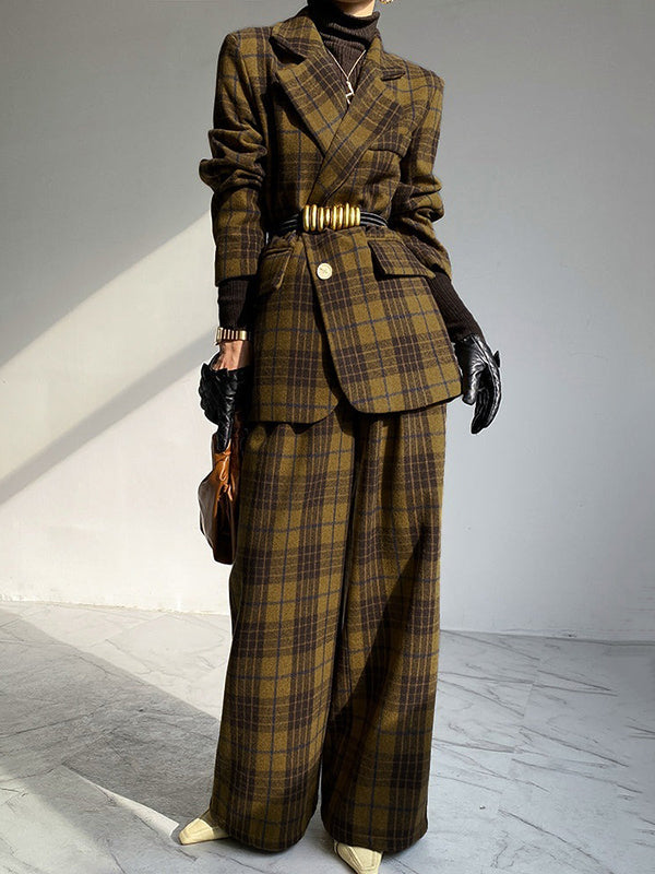 Damen Karierter Blazer Mit Hose Im Zweiteiligen Set