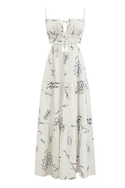 Bedrucktes Midikleid mit Spaghetti-Trägern Weiß