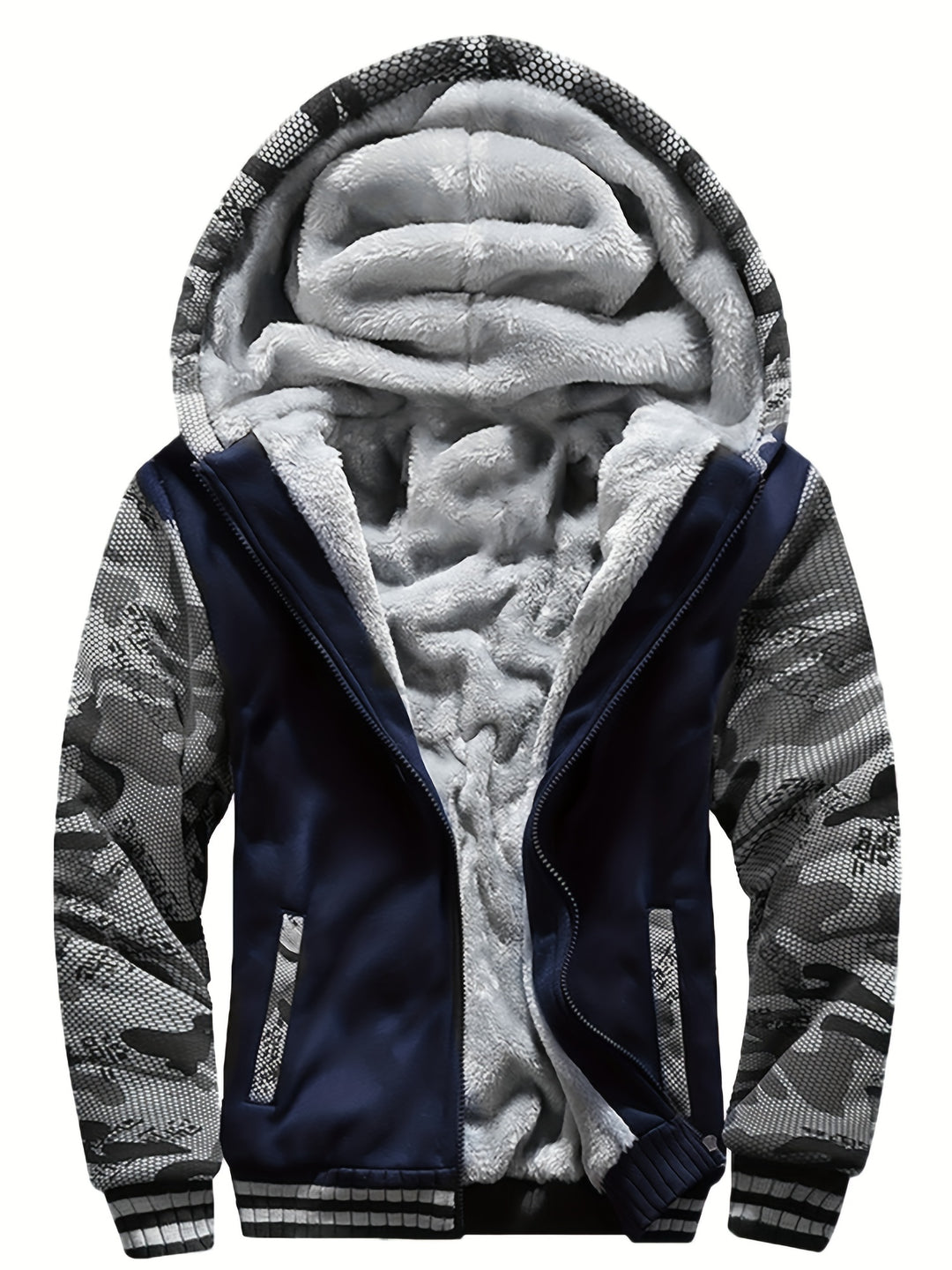 Warme Camouflage Fleecejacke mit Kapuze für Herren