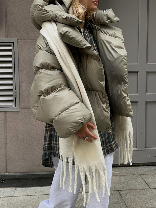 Damen Winter Steppjacke Mit Kapuze Im Lockeren Schnitt