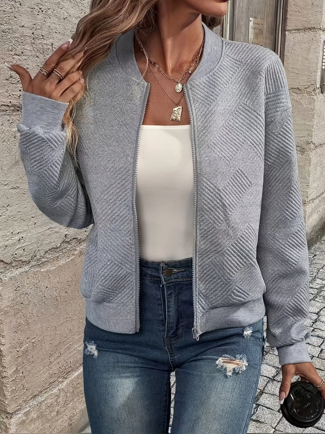 Leichte Übergangsjacke mit Stehkragen und Reißverschluss für Damen