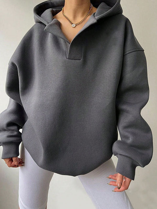Damen Hoodie Mit Puffärmeln Und V-Ausschnitt
