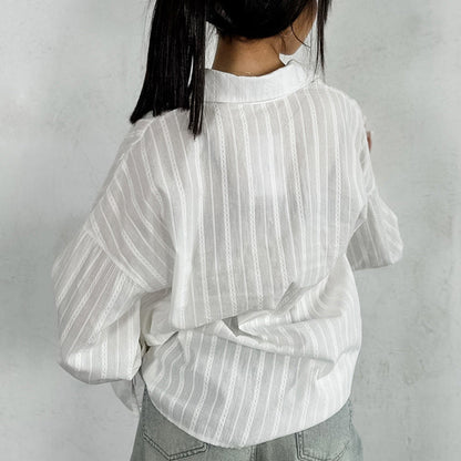 Gestreifte Bluse mit bindbaren Manschetten für Damen
