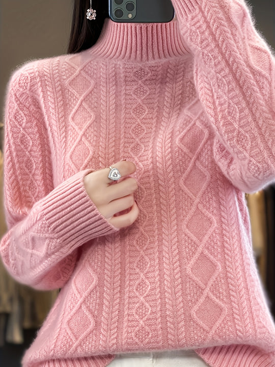 Zopfmuster Pullover mit Stehkragen für Damen