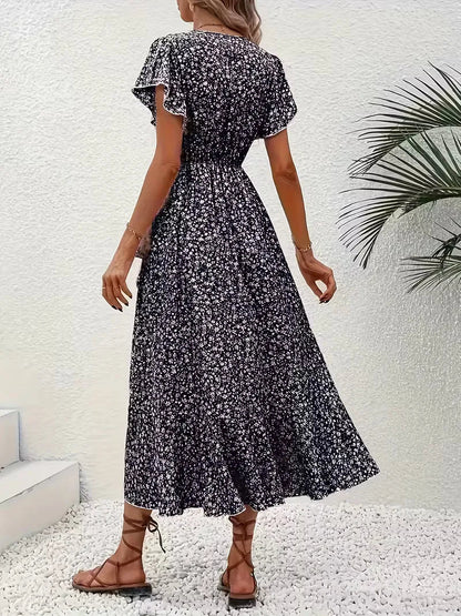 Midi-Wickelkleid mit Blumenmuster und asymmetrischem Saum