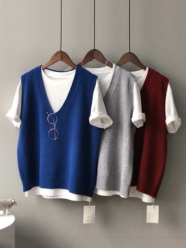 Damen Strickweste Mit V-Ausschnitt Und Lockerem Schnitt