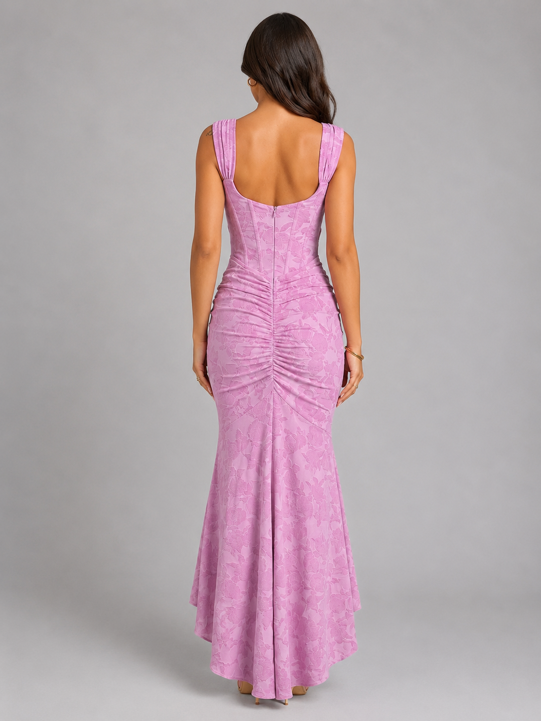 Damen Corsage gerafftes florales Maxikleid
