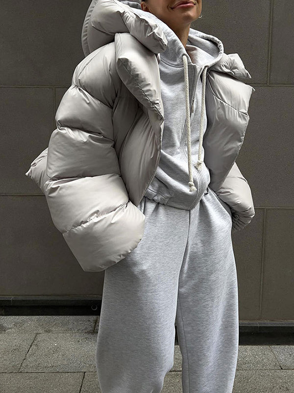 Damen Winter Steppjacke Mit Kapuze Im Lockeren Schnitt