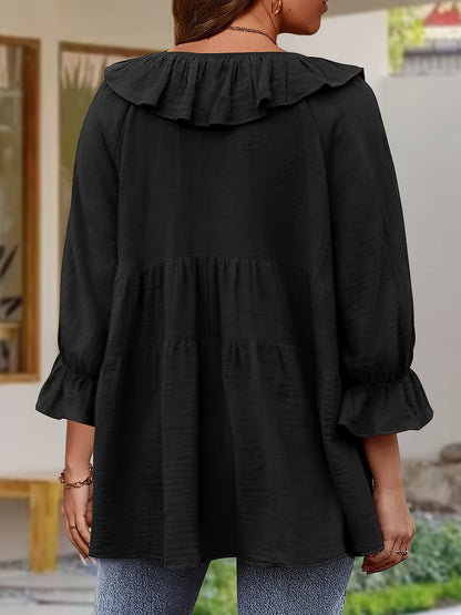 Elegante Bluse mit Rüschensaum am Ausschnitt für Damen