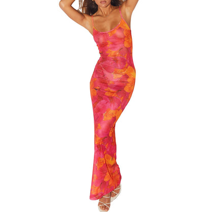 Damen Blumen Maxikleid Sommer Ärmellos Strandkleid