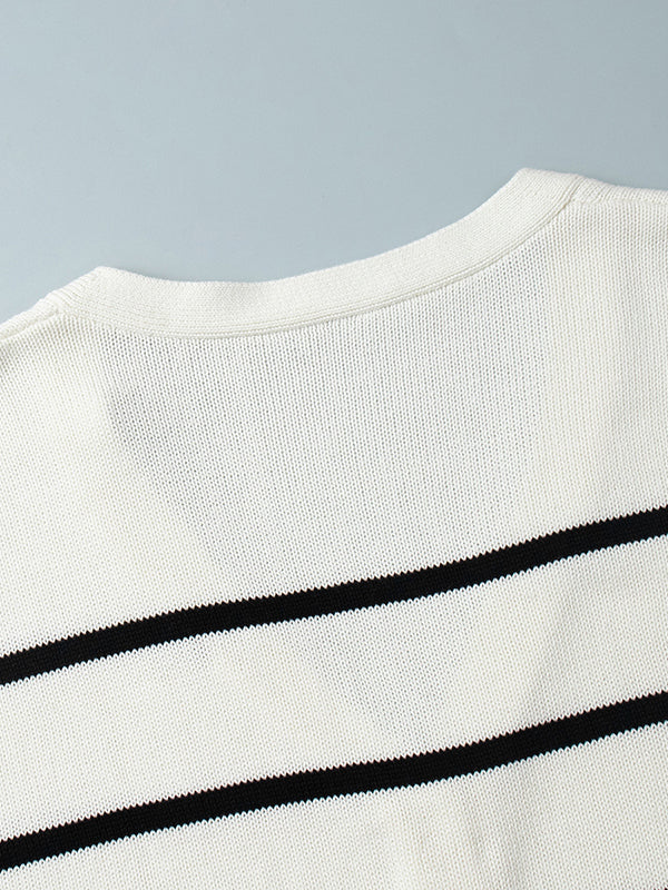 Damen Gestreifter Cardigan Mit V-Ausschnitt Und Knopfleiste