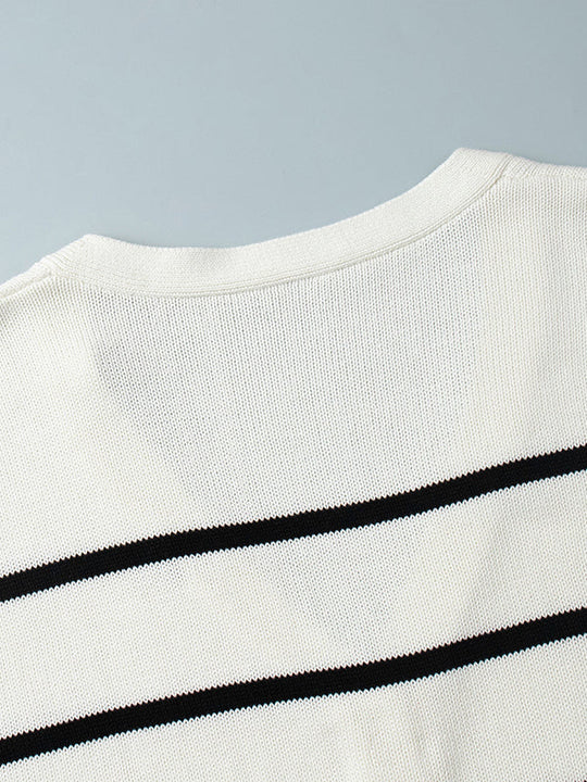 Damen Gestreifter Cardigan Mit V-Ausschnitt Und Knopfleiste