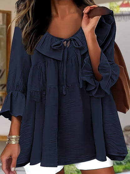 Elegante Bluse mit Rüschensaum am Ausschnitt für Damen
