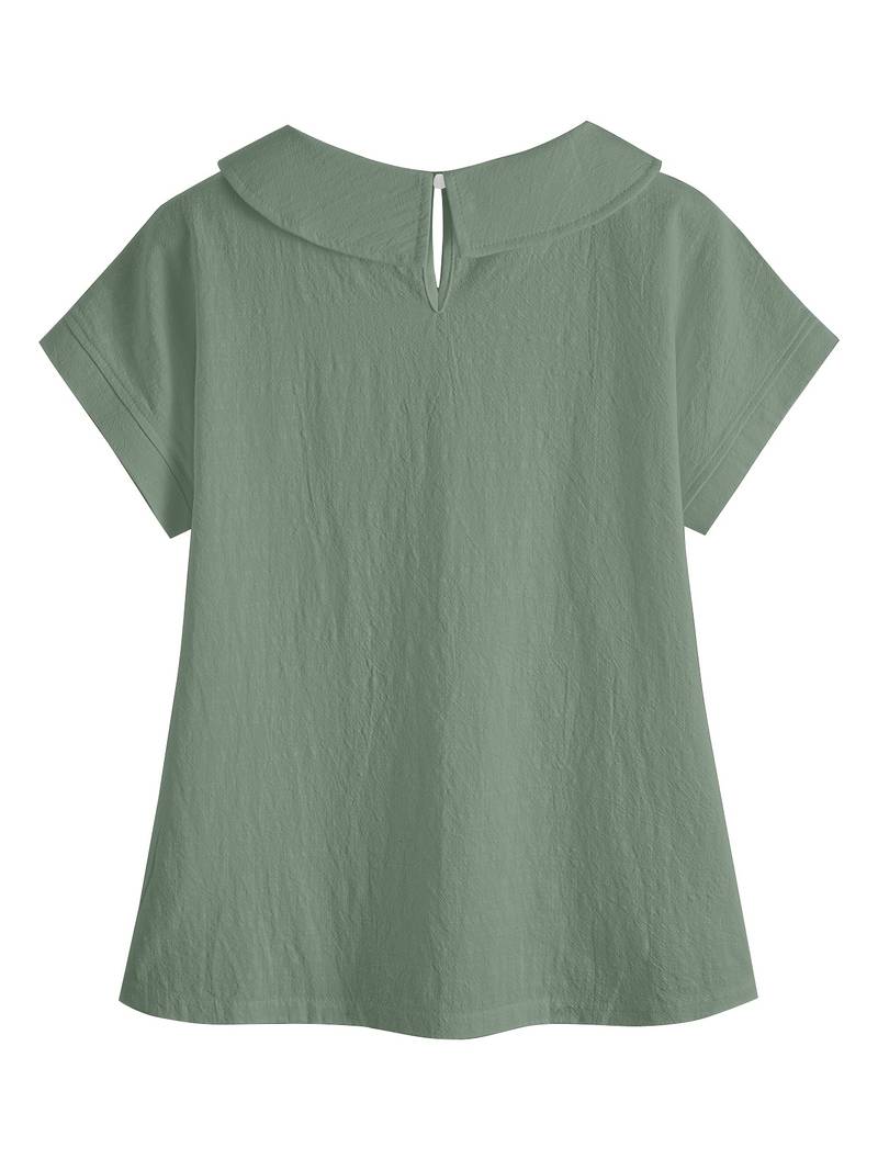 Kurzarm-Pullover mit Spitzenbesatz und Reverskragen
