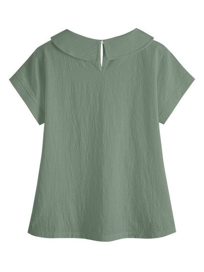 Kurzarm-Pullover mit Spitzenbesatz und Reverskragen