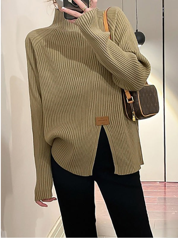 Damen Strickpullover Mit Lockerem Schnitt Und Stehkragen