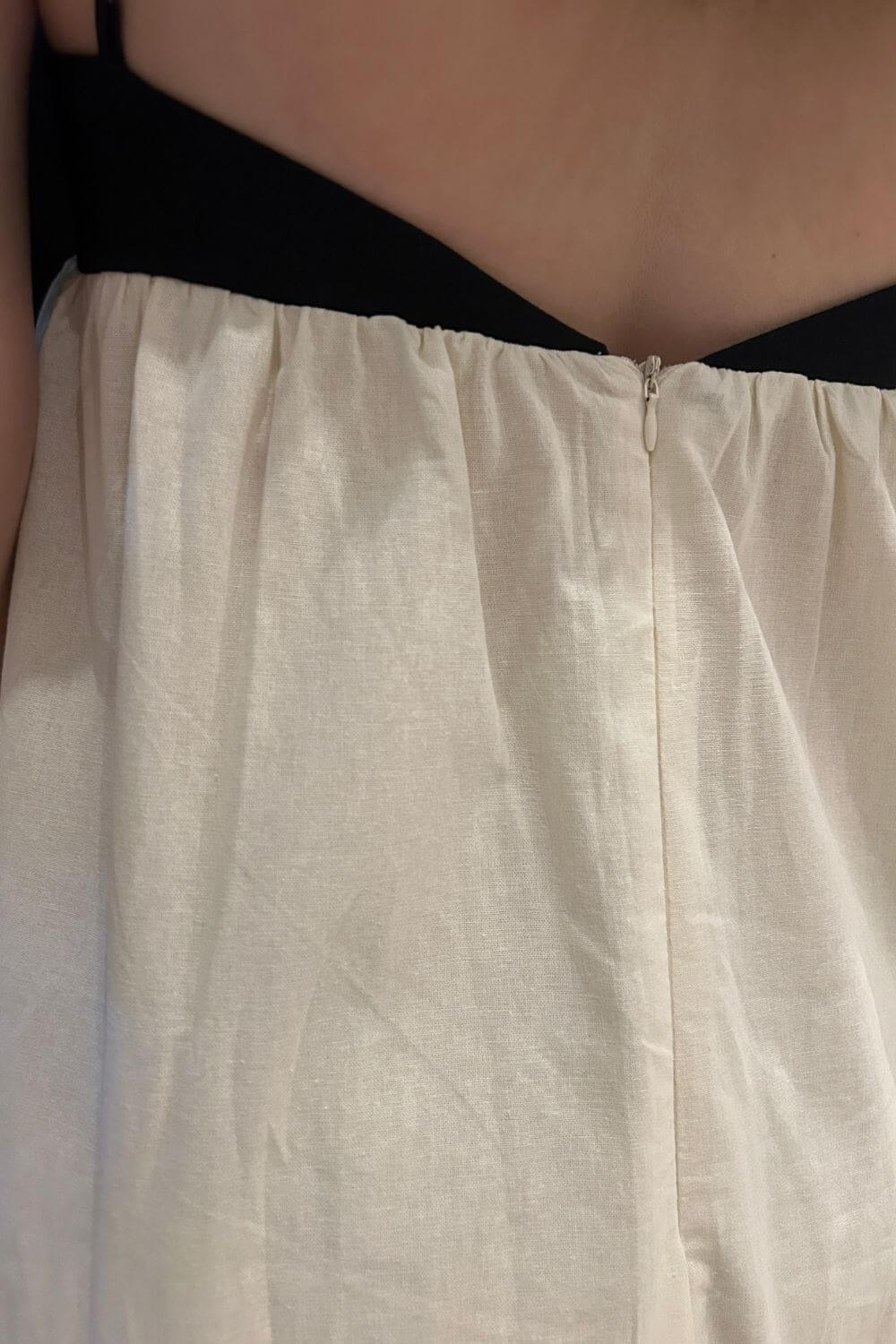 Midikleid aus Leinen-Baumwoll-Mischung für Damen, Schwarz und Weiß