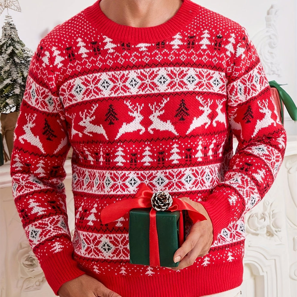 Weihnachtspullover mit Rentier- und Schneeflockenmuster für Herren