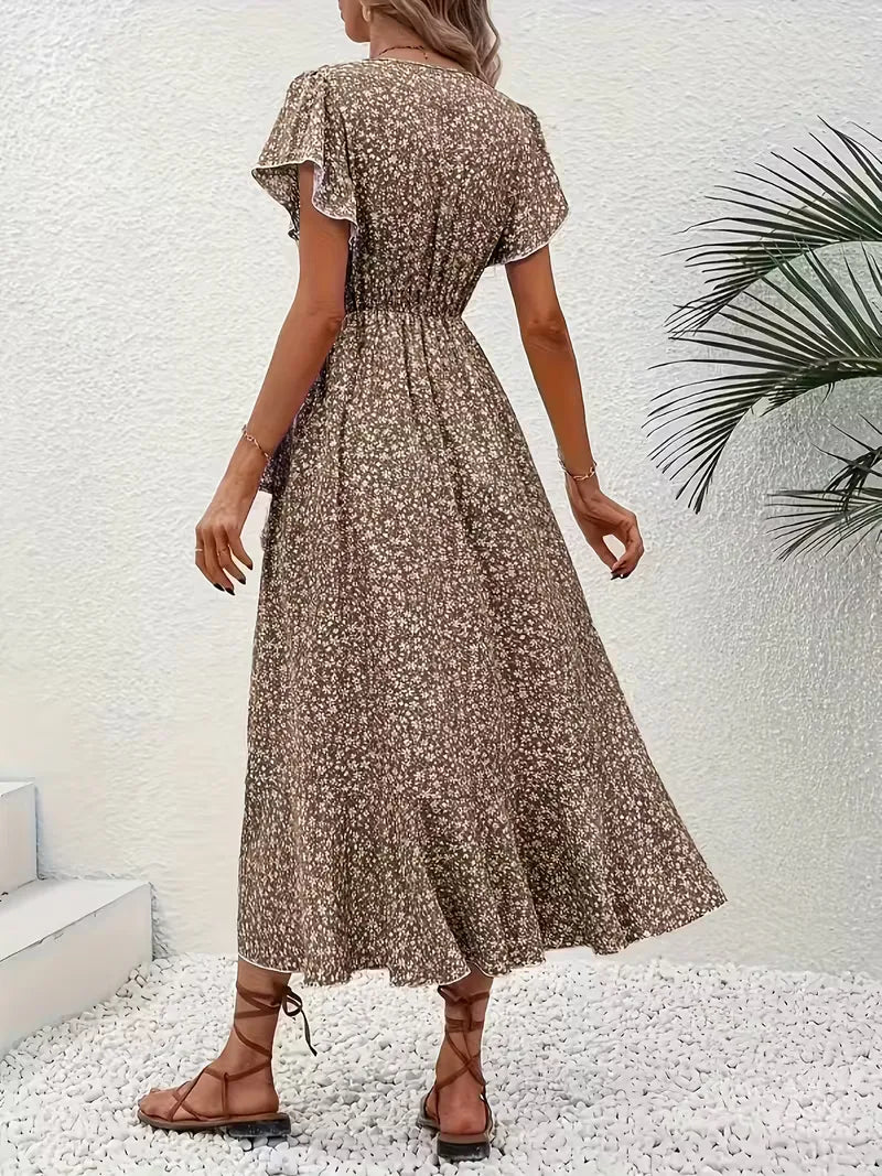 Midi-Wickelkleid mit Blumenmuster und asymmetrischem Saum