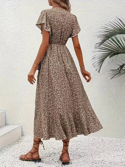 Midi-Wickelkleid mit Blumenmuster und asymmetrischem Saum