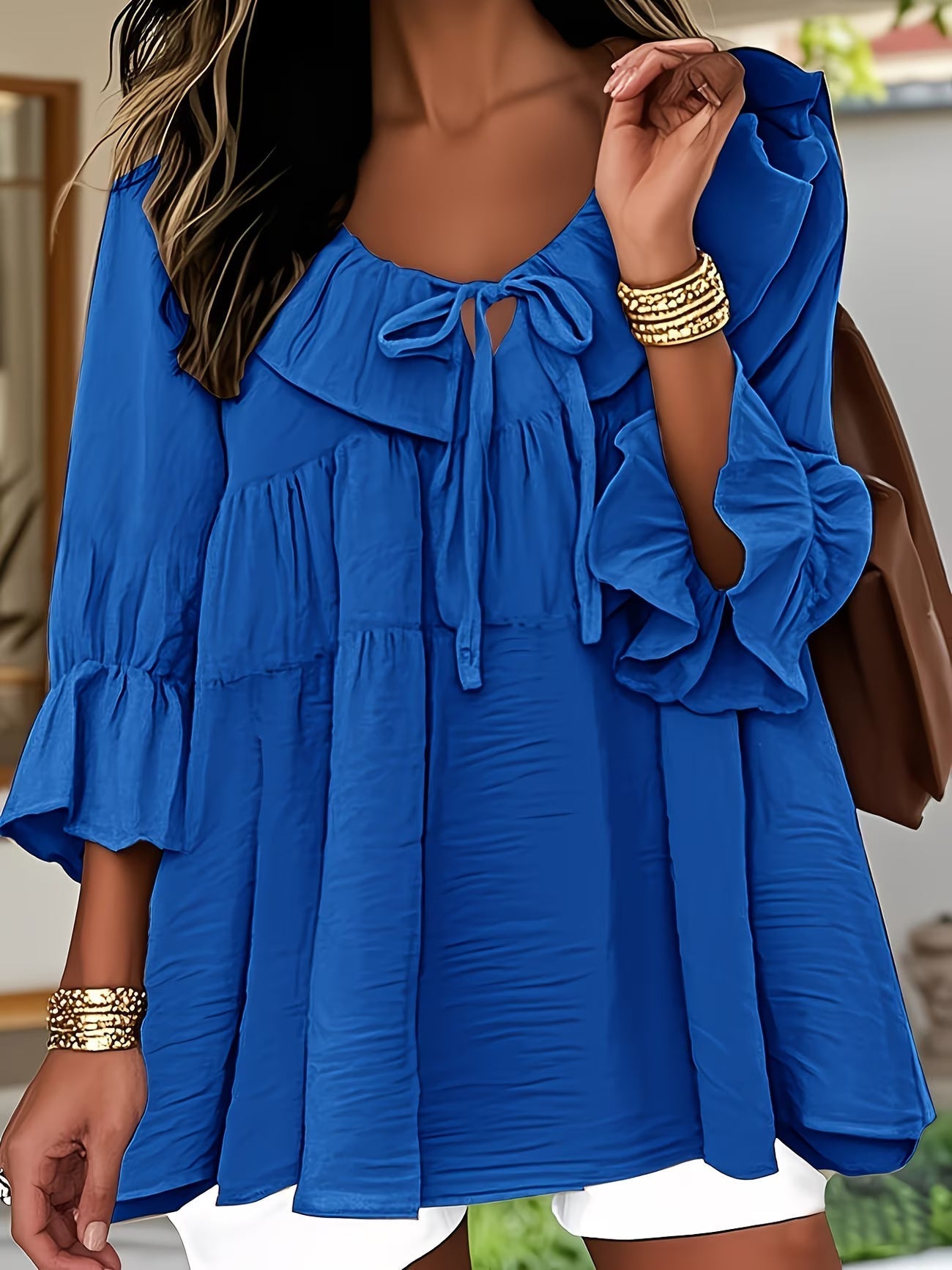 Elegante Bluse mit Rüschensaum am Ausschnitt für Damen