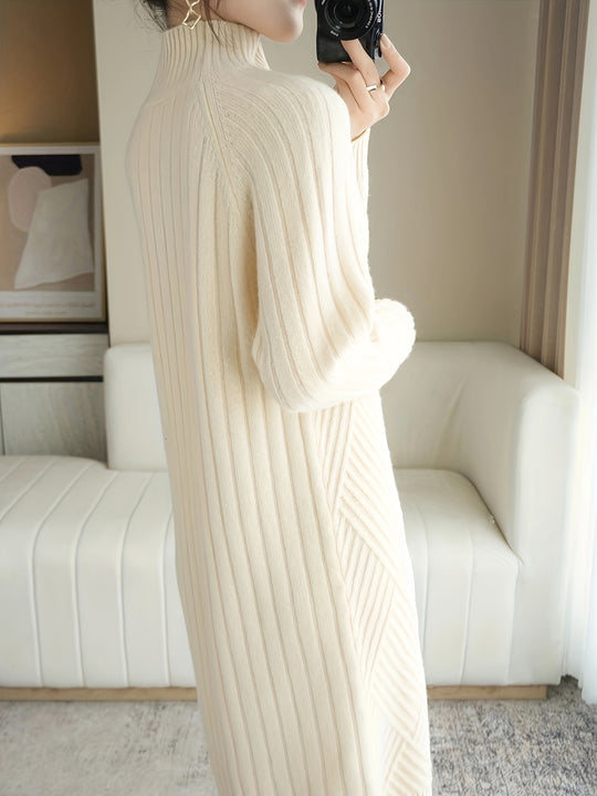 Strickkleid mit Stehkragen und Rippstruktur für Damen