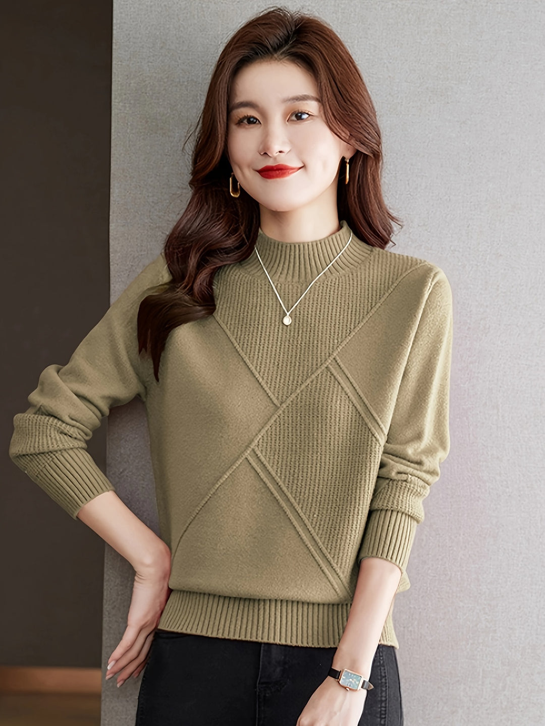 Strukturierter Pullover mit Stehkragen für Damen