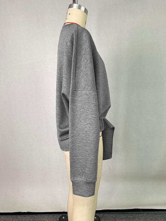 Damen Sweatshirt Mit Gürtel Und Rundhalsausschnitt