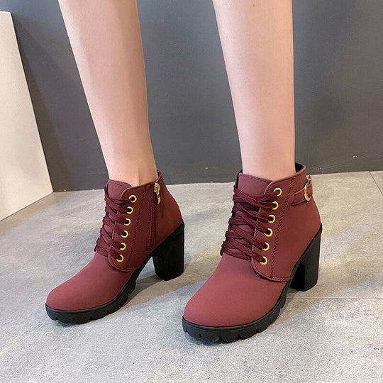 Damen Stiefeletten Mit Absatz Und Schnürung