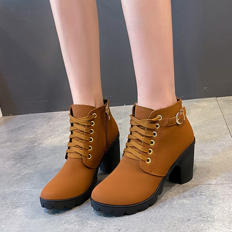 Damen Stiefeletten Mit Absatz Und Schnürung