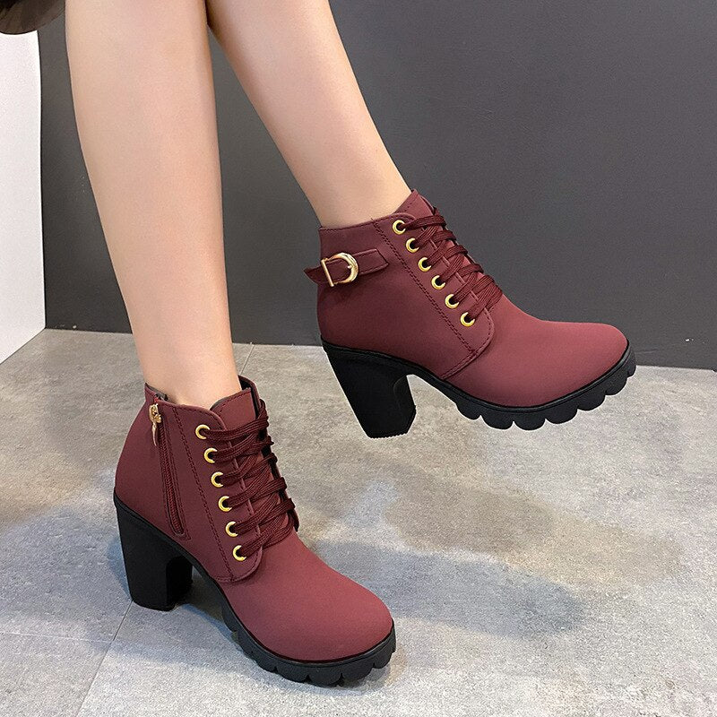Damen Stiefeletten Mit Absatz Und Schnürung