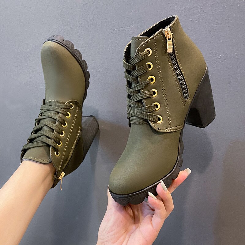 Damen Stiefeletten Mit Absatz Und Schnürung