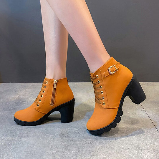 Damen Stiefeletten Mit Absatz Und Schnürung