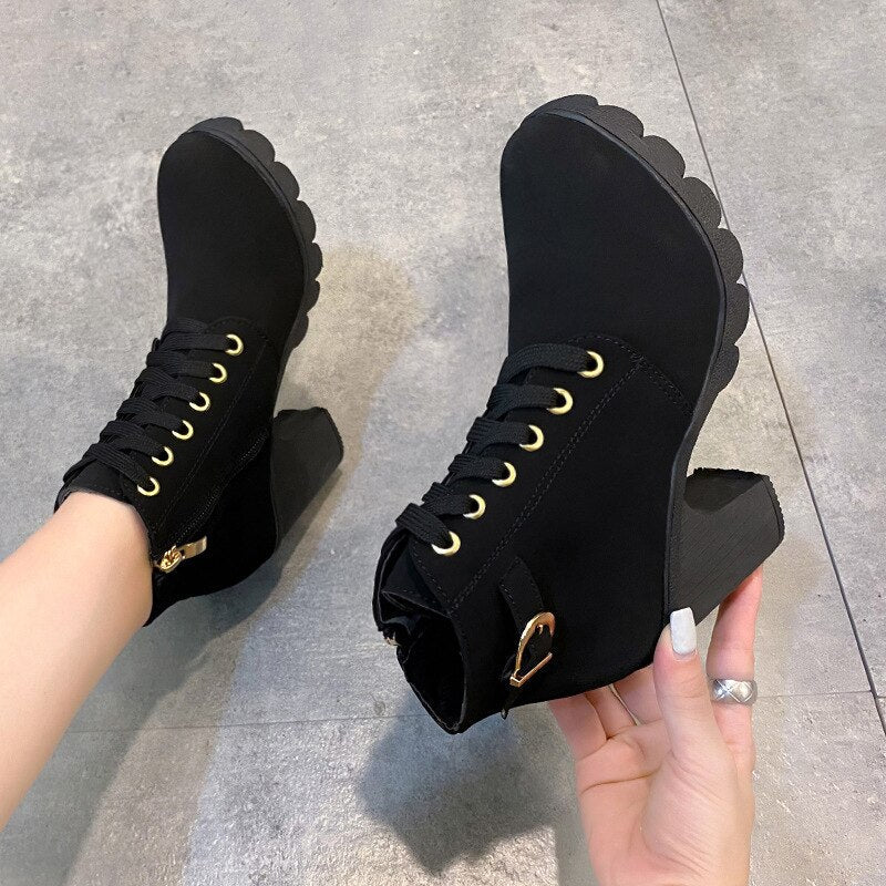 Damen Stiefeletten Mit Absatz Und Schnürung