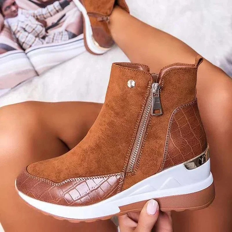 Damen Stiefeletten Mit Keilabsatz Und Reißverschluss
