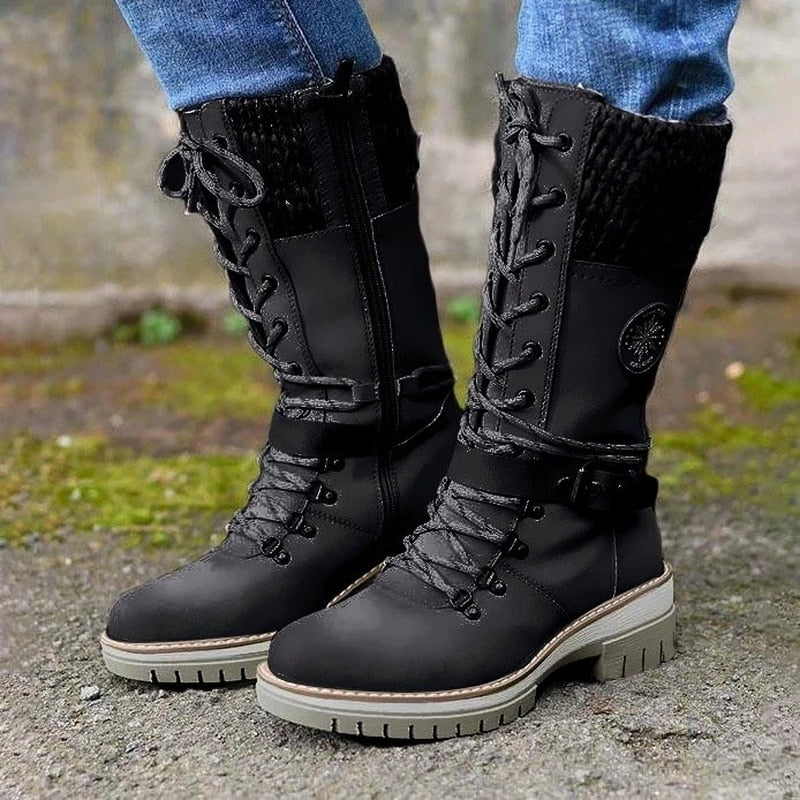 Damen Winterstiefel Mit Strickbund Und Reißverschluss