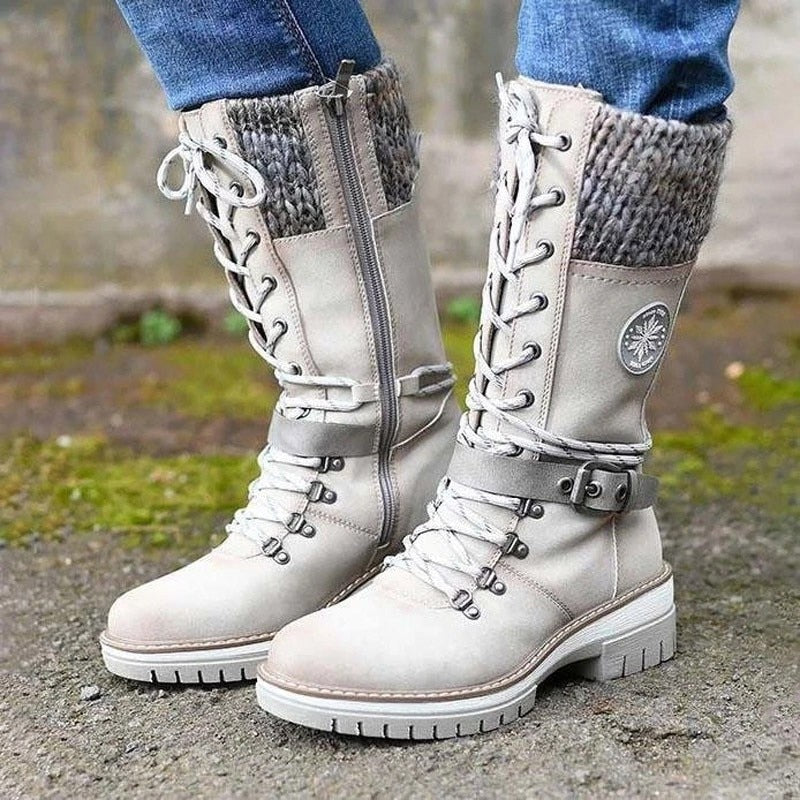 Damen Winterstiefel Mit Strickbund Und Reißverschluss