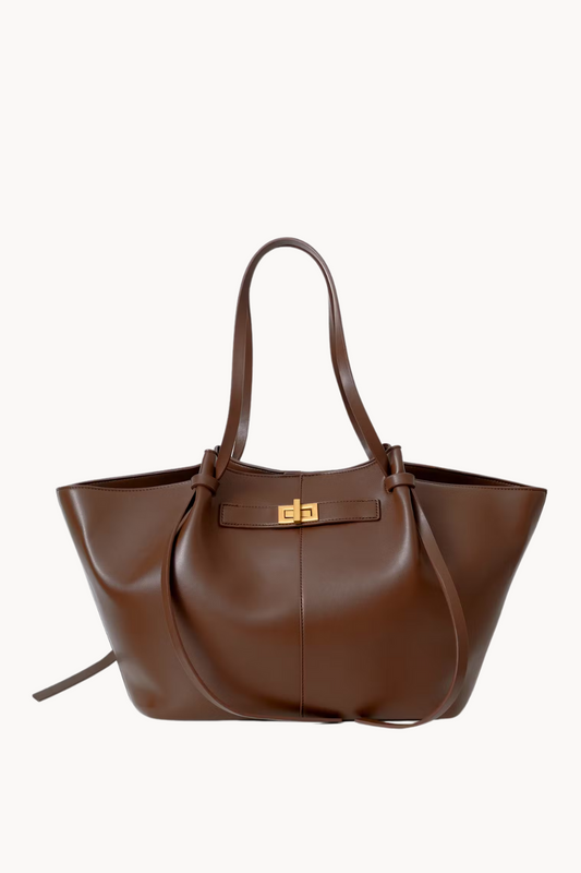 Livana Tote Braun | Elegante große Tote Bag mit Laptopfach und goldenen Details aus veganem Ultrafiber für Damen