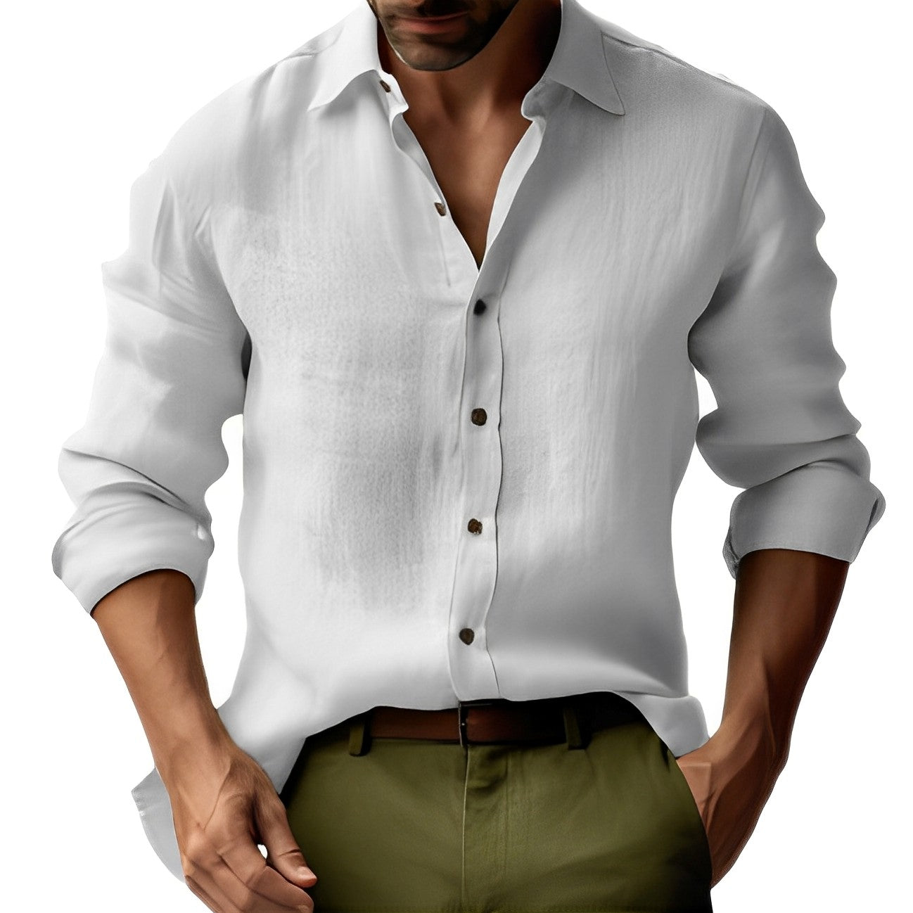 Klassisches Herren-Leinenhemd Einfaches leichtes Button-Up