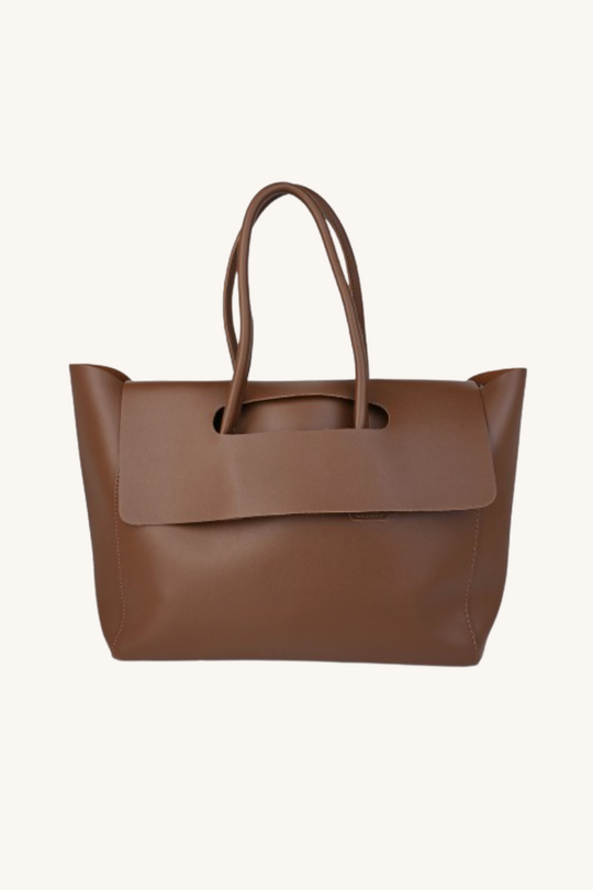 Monel Cognac | Elegante große Handtasche aus veganem Leder mit Magnetverschluss für Damen