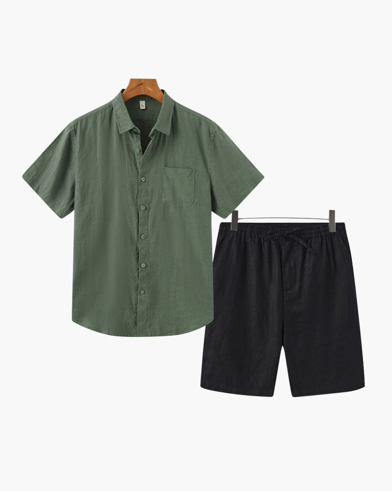 Herren Leinen Set Mit Kurzarmhemd