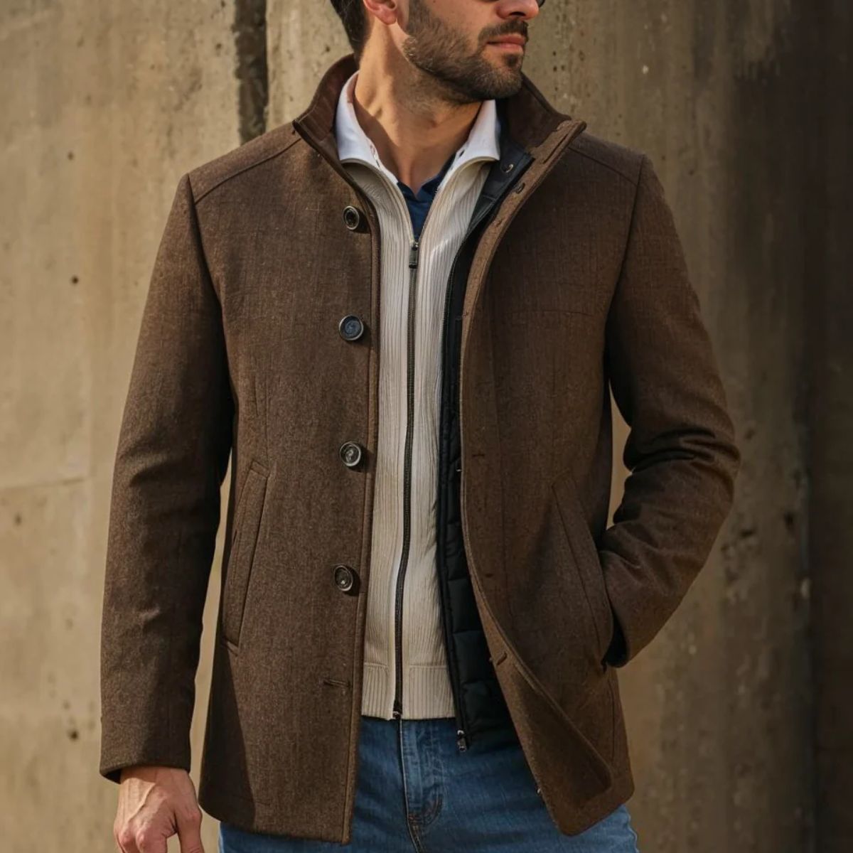 Herren Wollmantel Mit Klassischem Winter Design