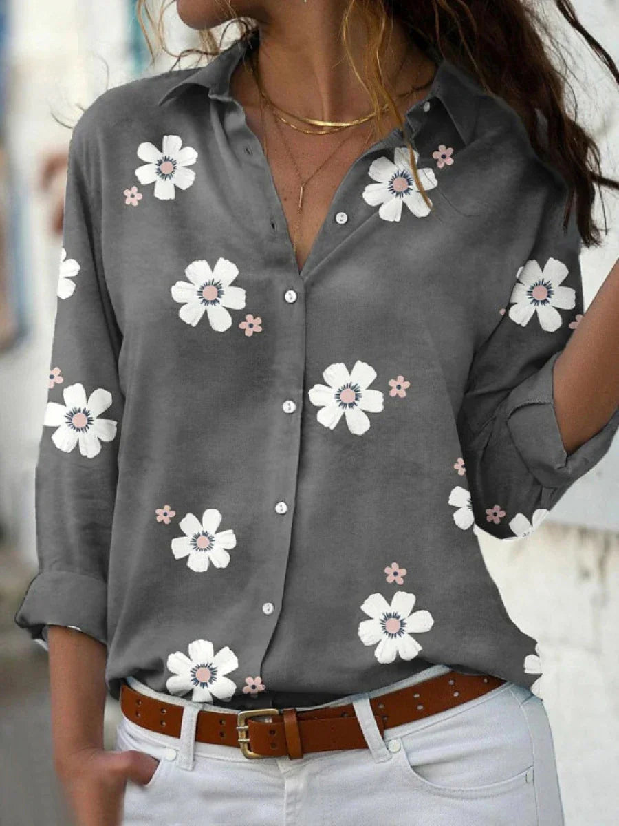 Bluse für Damen mit Knopfleiste und Blumenmuster