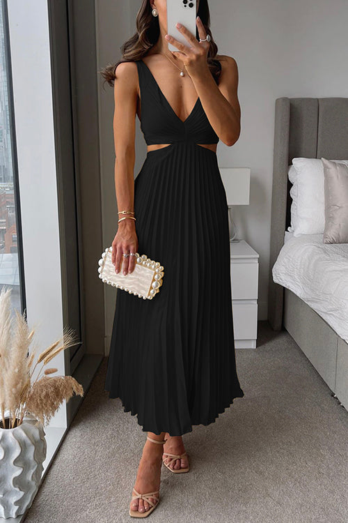 Damen Midikleid Mit V Ausschnitt Und Plissee Design