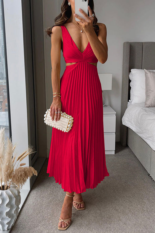 Damen Midikleid Mit V Ausschnitt Und Plissee Design