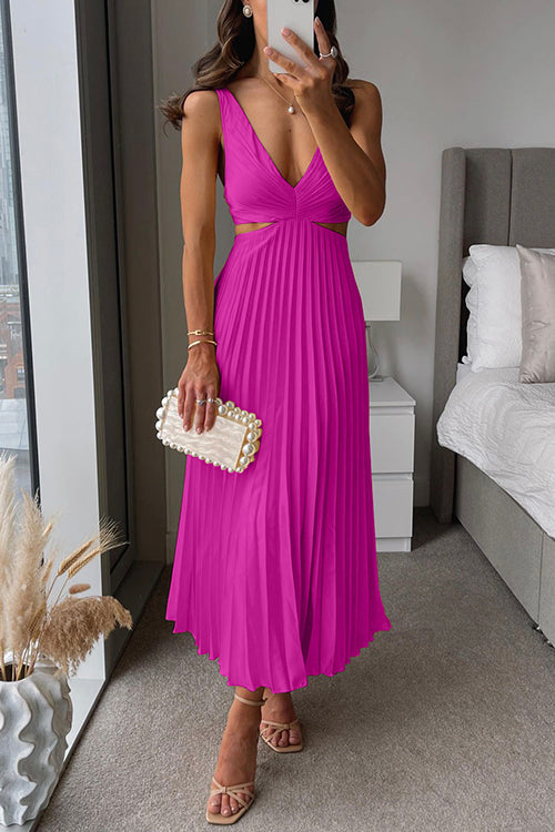 Damen Midikleid Mit V Ausschnitt Und Plissee Design