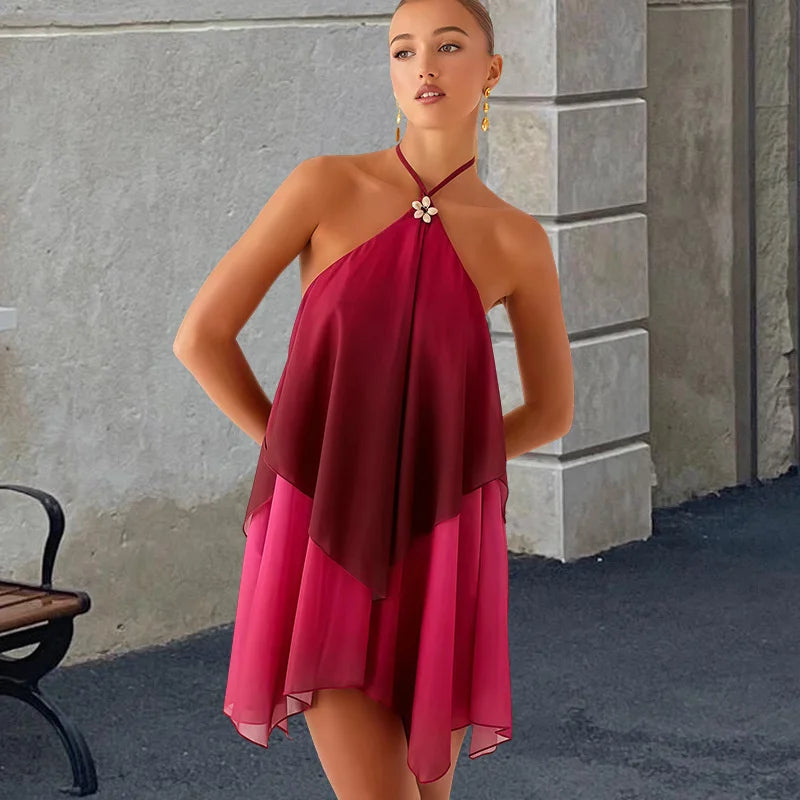 Pinkes Ombré Rüschendesign Mini Kleid